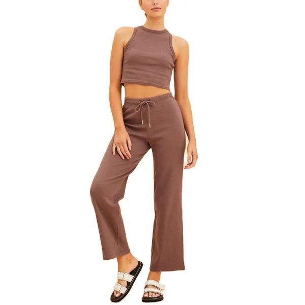 Women drawstring waist pant and sleeveless crop top set