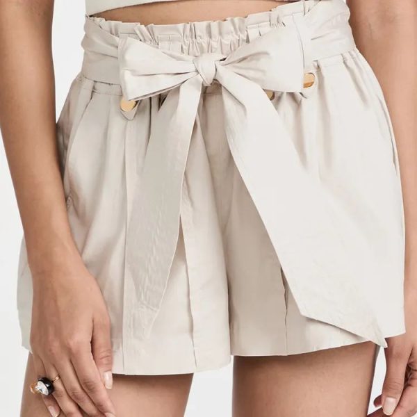 Ladies casual pleated slant pocket cotton stretch poplin Shorts for women fashion