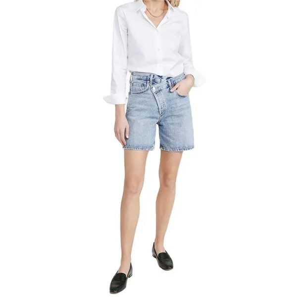 Ladies casual cotton Crisscross waist Upsized denim Shorts for women